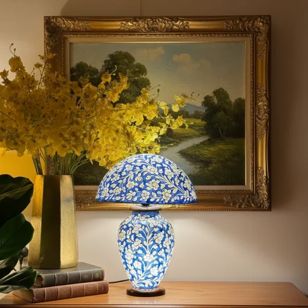 Blue Pottery Theme Floral Lamp| Size= 24 Inch